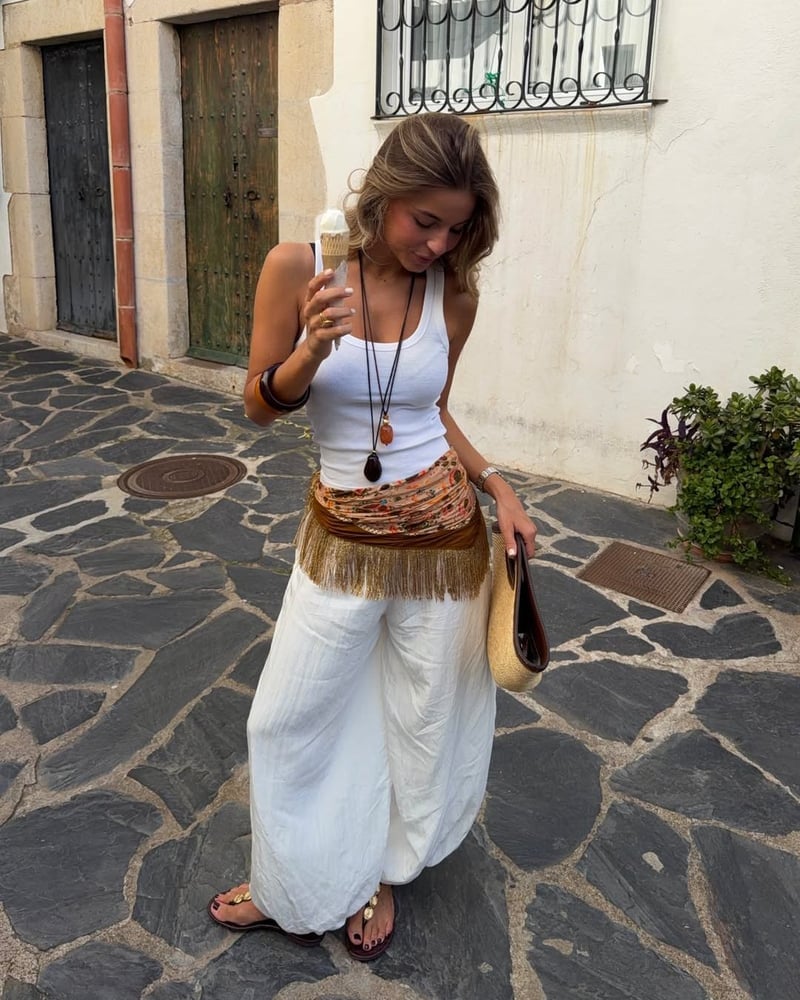 Wide-Leg Linen Pants with Patterned Sash Wide-Leg Linen Pants with Patterned Sash — Trendy Coastal Outfits