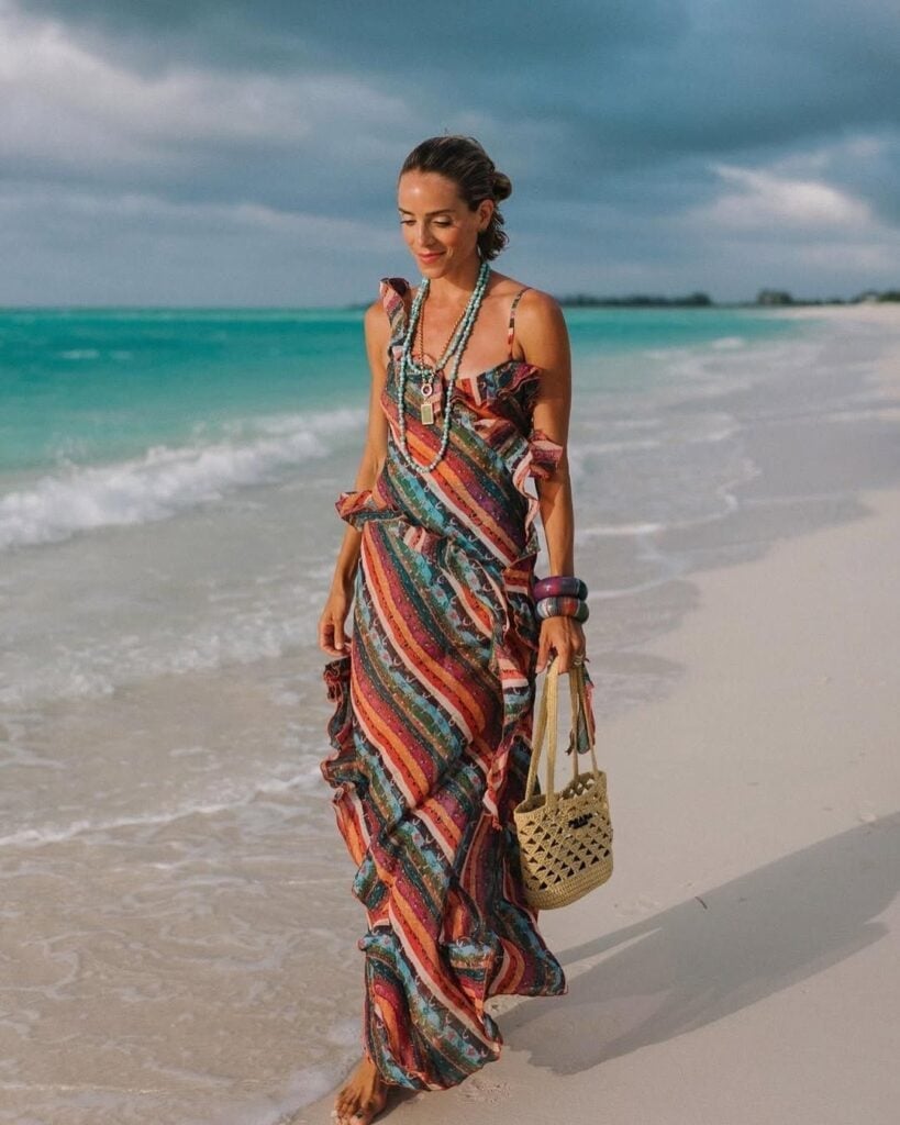 Multicolored Striped Ruffled Maxi Dress Multicolored Striped Ruffled Maxi Dress — Trendy Coastal Outfits