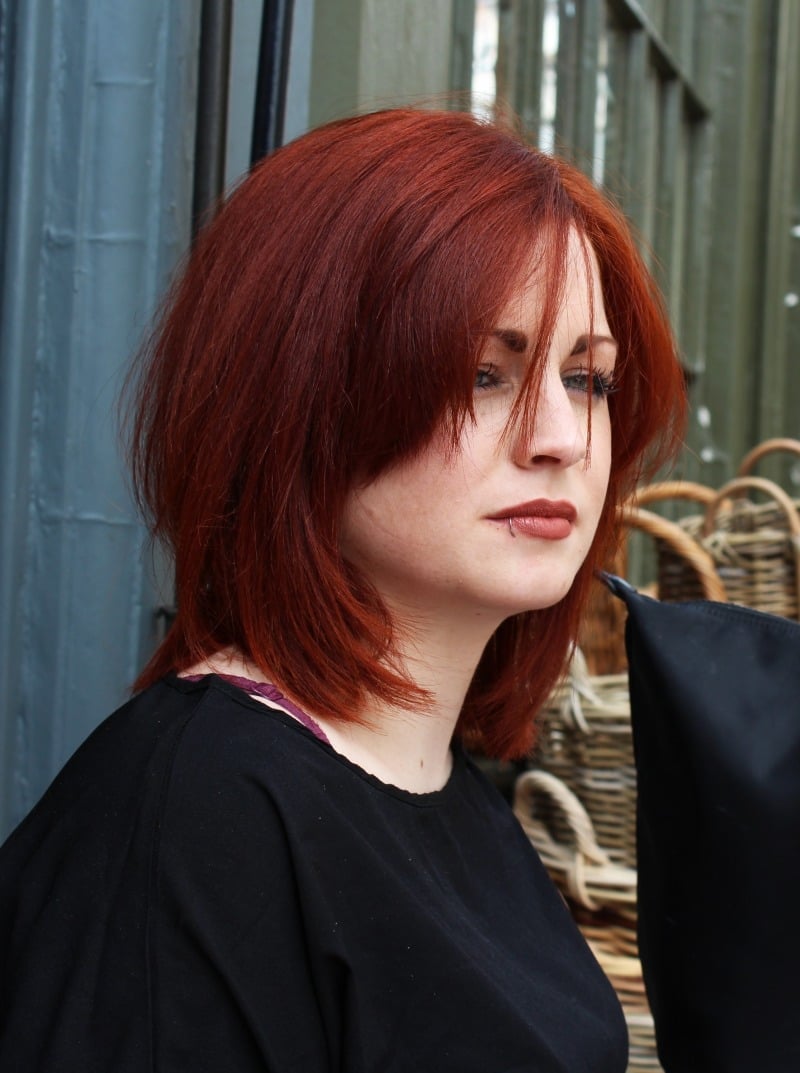 Rich Copper Bob With Side-Swept Bangs Rich Copper Bob With Side-Swept Bangs — Trendy Copper Hair