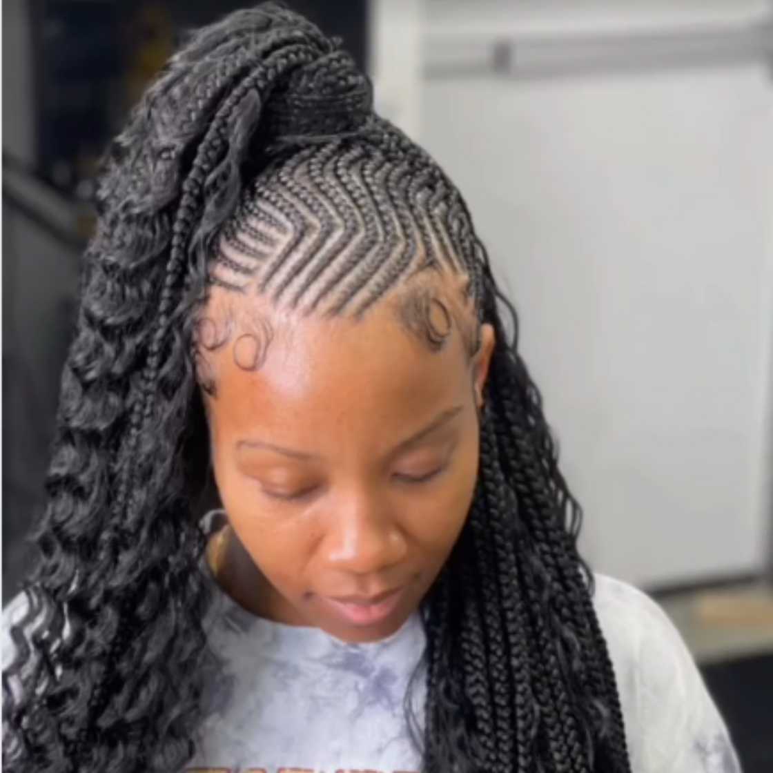 Mid-Back Cornrows With Zig-Zag Pattern Mid-Back Cornrows With Zig-Zag Pattern — Trendy Cornrows Braids for Black Women