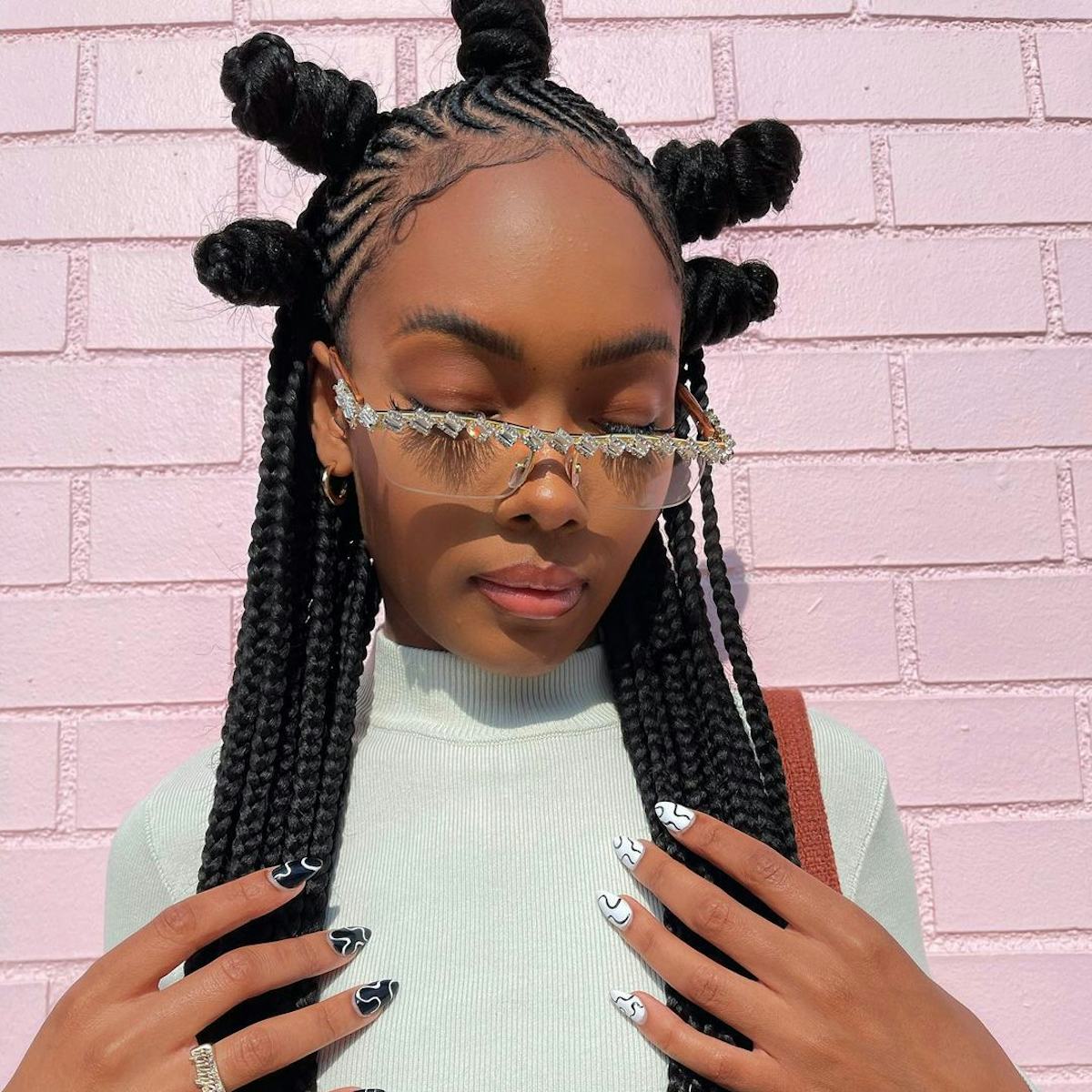 Mid-Back Cornrows With Geometric Pattern And Beads, Straight Mid-Back Cornrows With Geometric Pattern And Beads, Straight — Trendy Cornrows Braids for Black Women