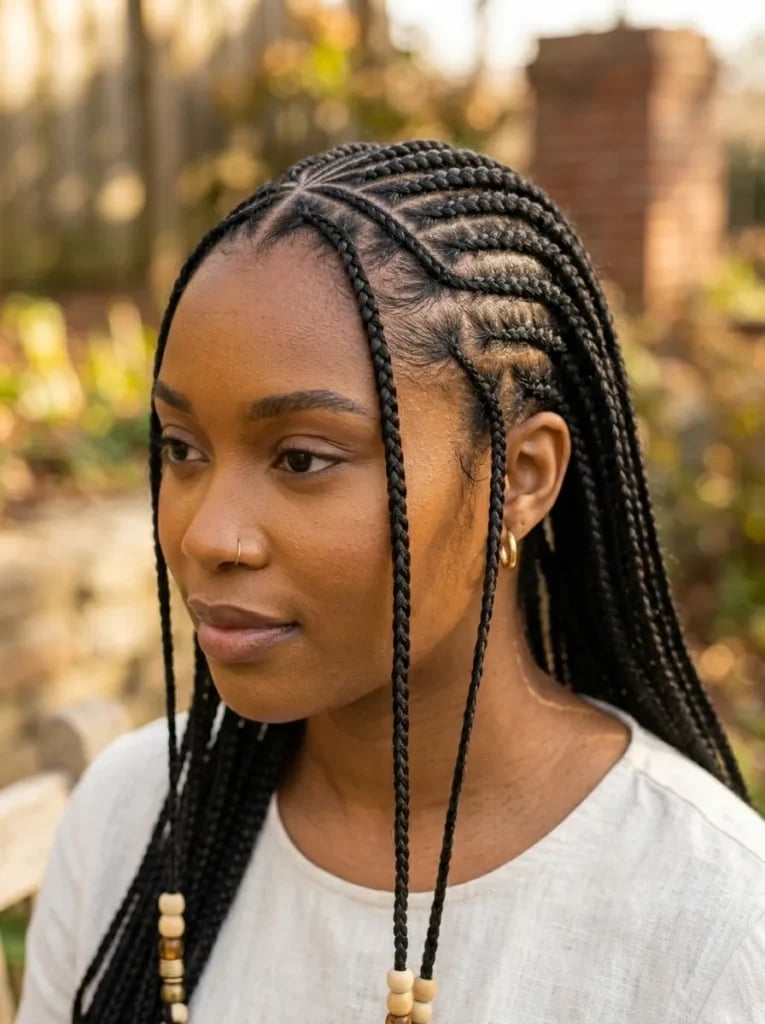 Shoulder Length Straight Cornrows With Middle Part Shoulder Length Straight Cornrows With Middle Part — Trendy Cornrows Braids for Black Women