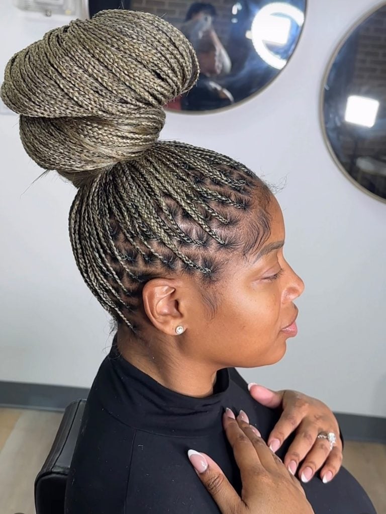 Micro Braids With Braided Crown And Bun — Trendy Cornrows Hairstyles for Black Women