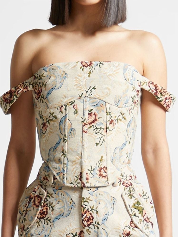 Cream Floral Brocade Corset Top Cream Floral Brocade Corset Top — Trendy Corset Top Outfits
