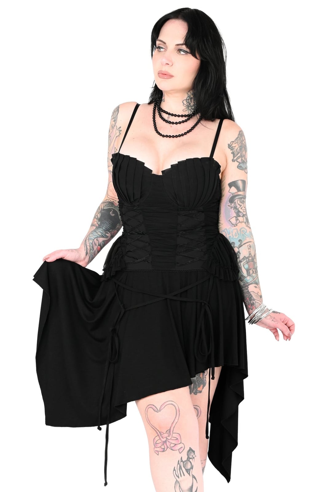 Black Corset Dress With Asymmetrical Skirt Black Corset Dress With Asymmetrical Skirt — Trendy Corset Top Outfits