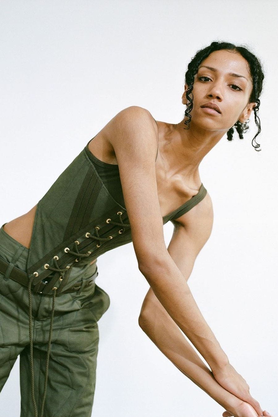 Olive Green Corset Top With Lace-Up Detail Olive Green Corset Top With Lace-Up Detail — Trendy Corset Top Outfits