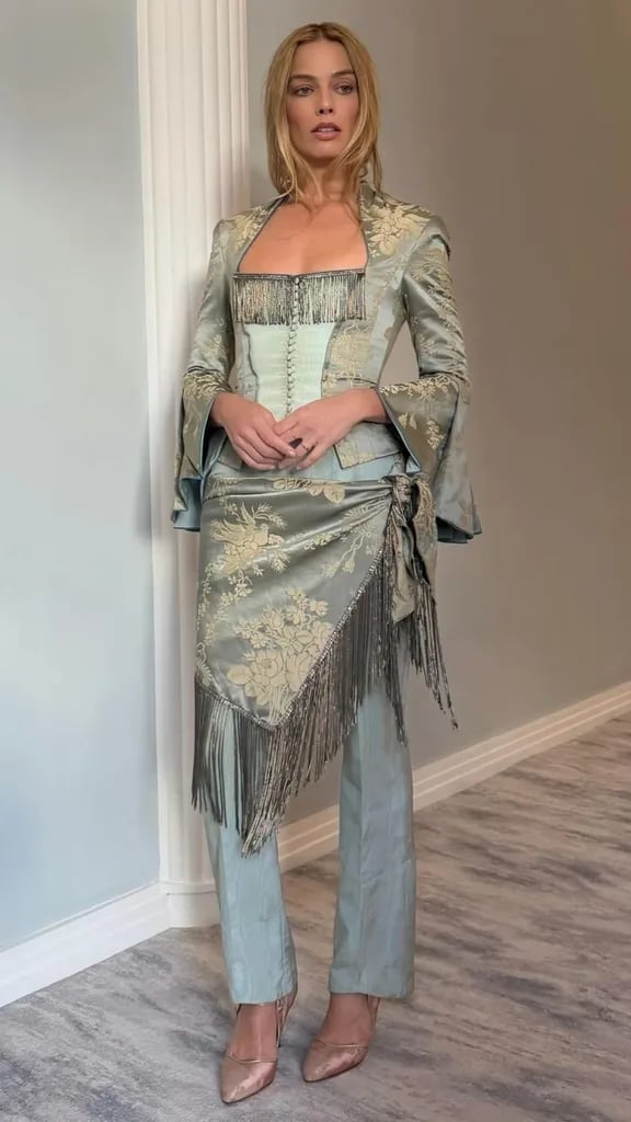 Pale Blue Brocade Corset With Fringe Jacket Pale Blue Brocade Corset With Fringe Jacket — Trendy Corset Top Outfits