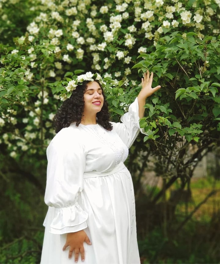 White Puff Sleeve Dress with Embroidered Neckline and Flower Crown White Puff Sleeve Dress with Embroidered Neckline and Flower Crown — Trendy Cottagecore Outfits