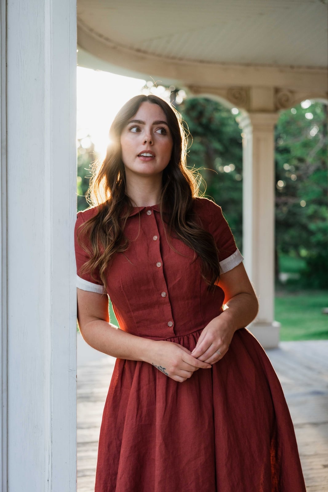 Rust Red Button-Front Midi Dress Rust Red Button-Front Midi Dress — Trendy Cottagecore Outfits