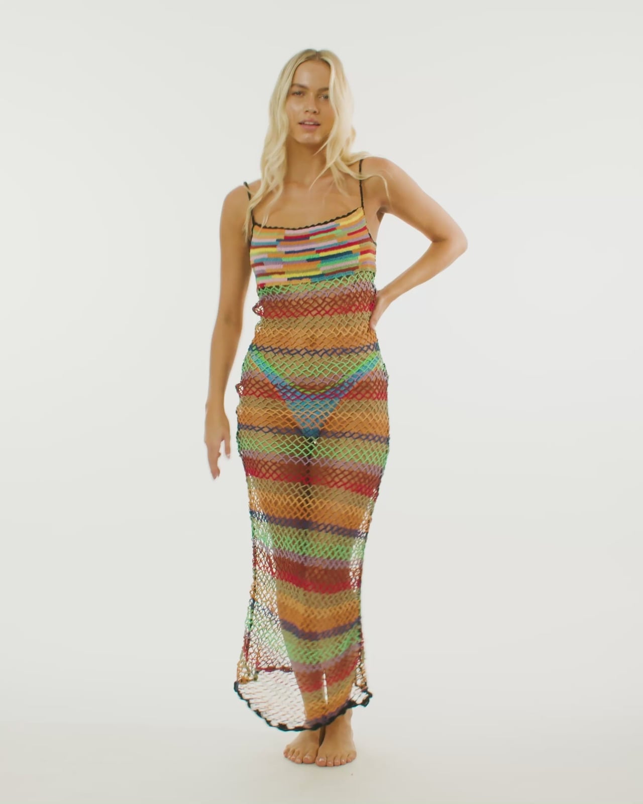 Vibrant Striped Crochet Maxi Dress for Casual Days — Trendy Crochet Outfits