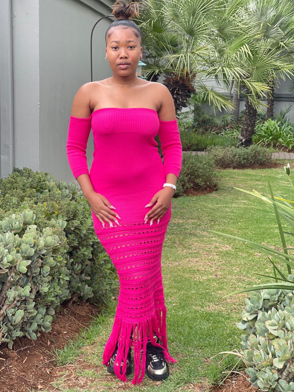 Hot Pink Crochet Maxi Dress for Parties — Trendy Crochet Outfits