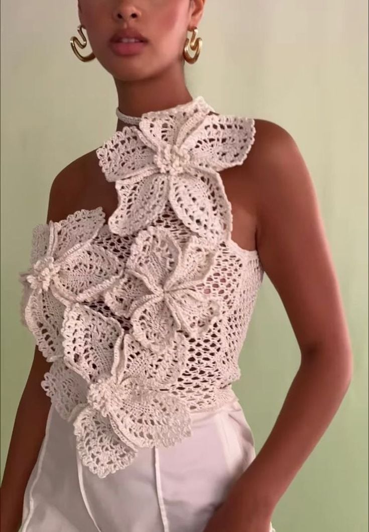 3D Floral Crochet Top for Evening Flair — Trendy Crochet Outfits