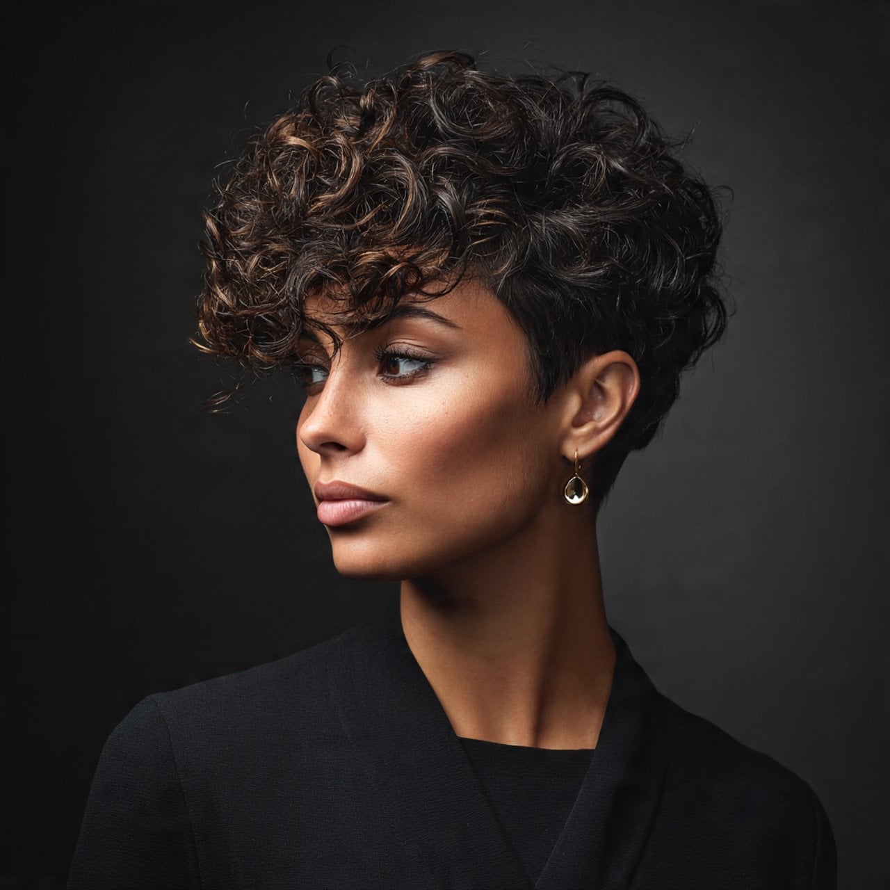 Thick Dark Brown Pixie Cut With Lighter Highlights and Ear Length Thick Dark Brown Pixie Cut With Lighter Highlights and Ear Length — Trendy Curly Hair Natural
