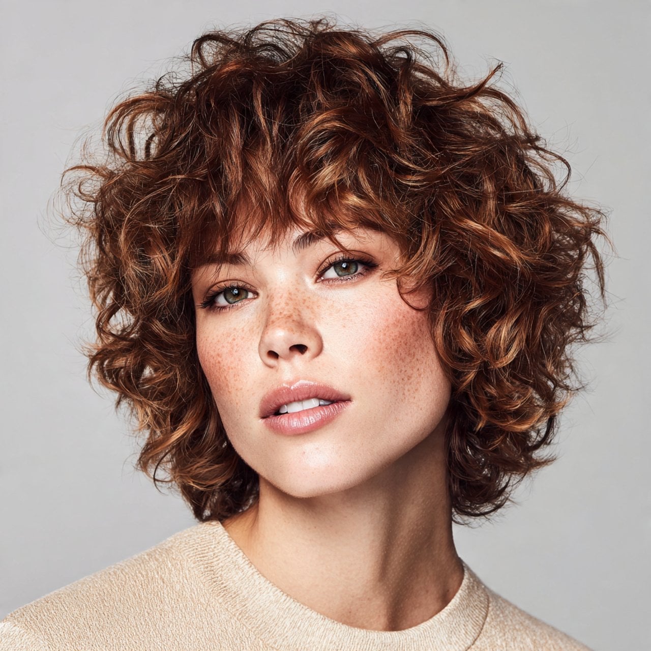 Chin Length Layers With Copper Highlights — Trendy Curly Hair Products