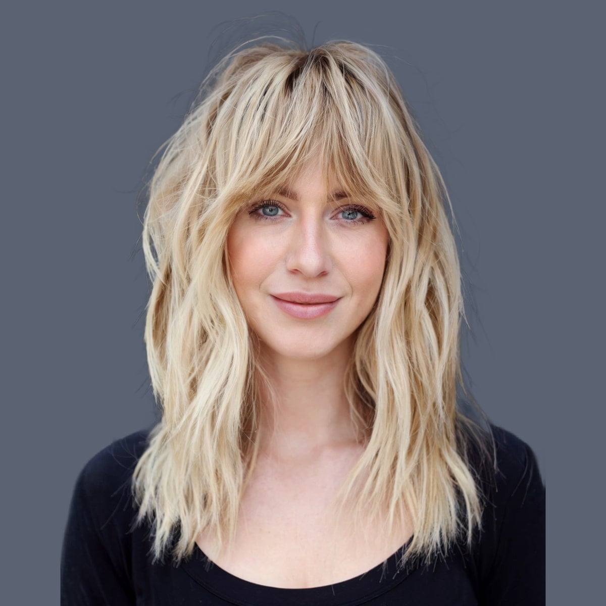 Collarbone Shaggy Bangs With Ash Blonde Balayage Collarbone Shaggy Bangs With Ash Blonde Balayage — Trendy Cutting Bangs