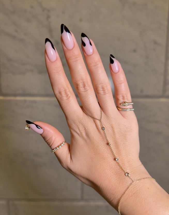 Almond Sheer Pink Black French Tips Almond Sheer Pink Black French Tips — Trendy Dark Nails