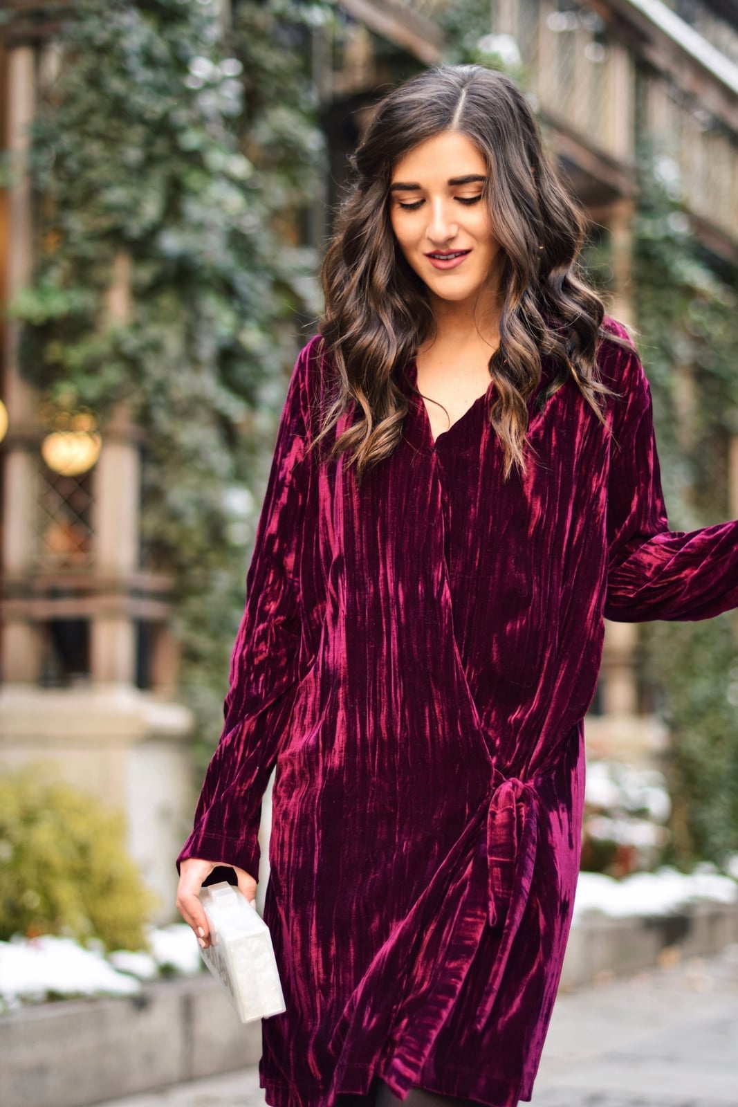 Maroon Velvet Wrap Dress with Tie Waist — Trendy Dark Red Dress