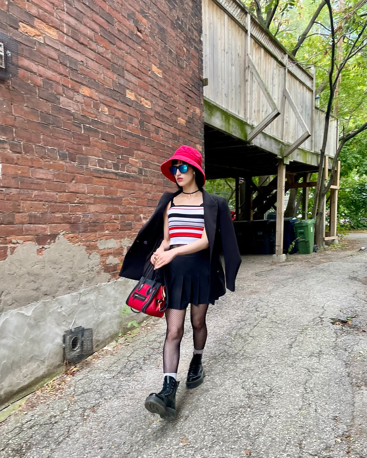 Chunky Platform Boots With Blazer And Pleated Skirt and Fitted Top — Trendy Doc Martens Outfits