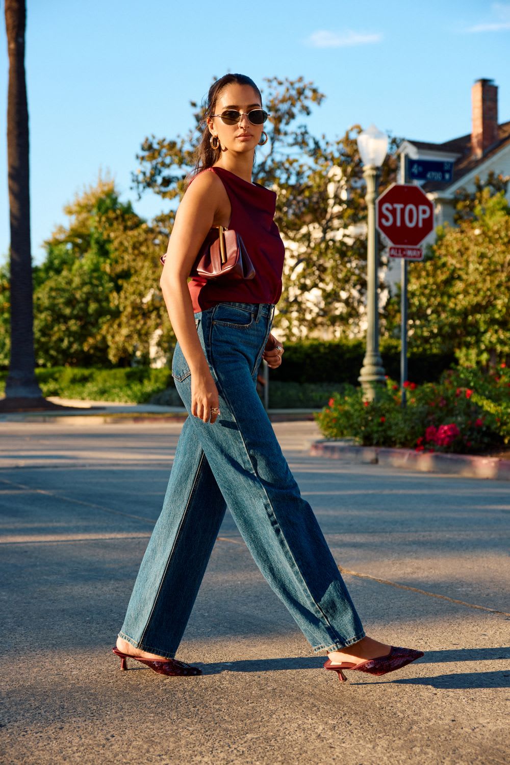 Cowl Neck Top and Wide-Leg Jeans with Mules Cowl Neck Top and Wide-Leg Jeans with Mules — Trendy Downtown Girl Outfits