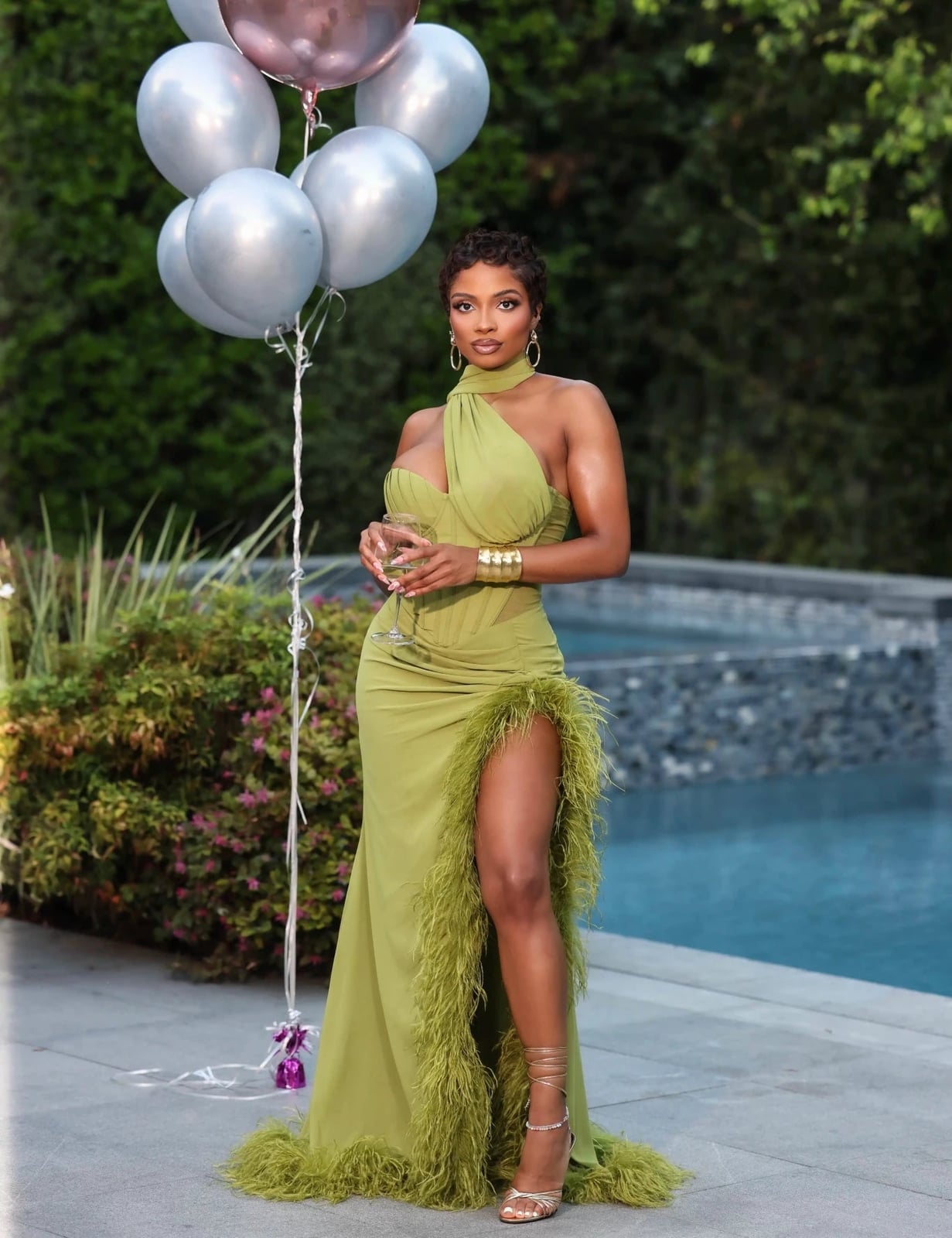 Lime Green One-Shoulder Dress with Feathered Slit — Trendy Dress As Your Type