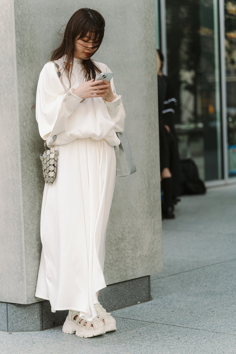 Ivory Long Sleeve Dress with Flowing Silhouette — Trendy Dress As Your Type