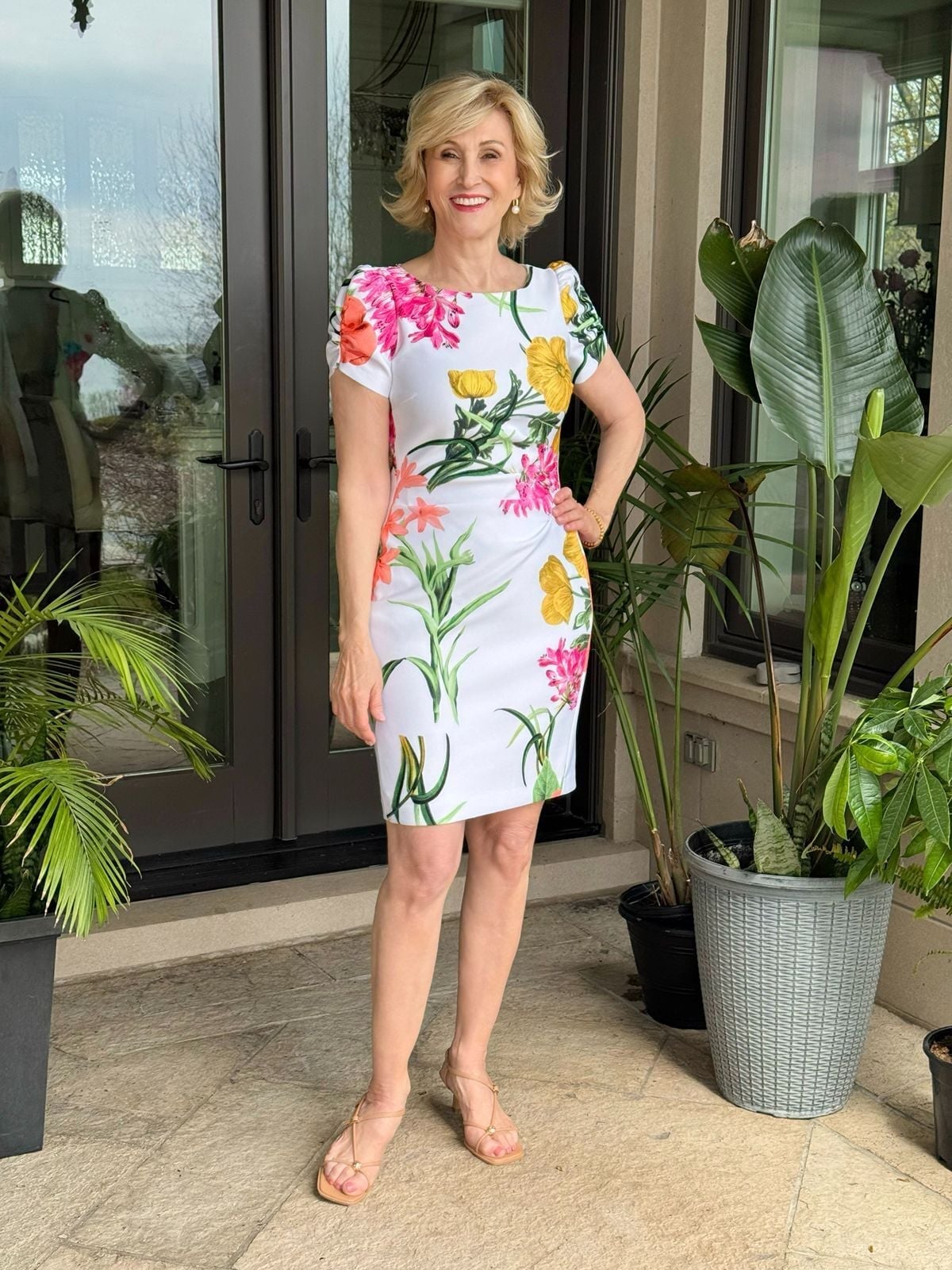 White Short Sleeve Dress with Bold Floral Print — Trendy Dress As Your Type