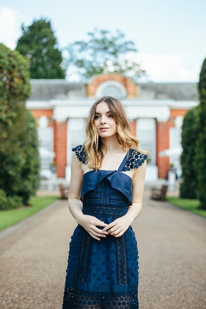 Navy Blue Asymmetric Lace Trim Midi Dress Navy Blue Asymmetric Lace Trim Midi Dress — Trendy Dress for Wedding Guest