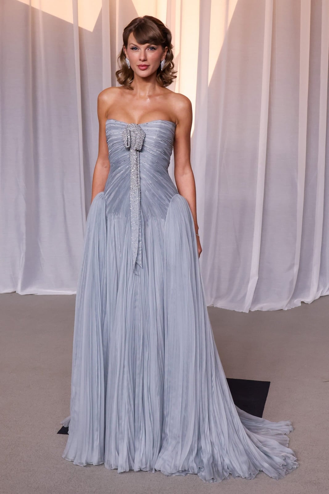 Light Blue Strapless Ballgown With Pleated Skirt Light Blue Strapless Ballgown With Pleated Skirt — Trendy Dress Like a Celebrity