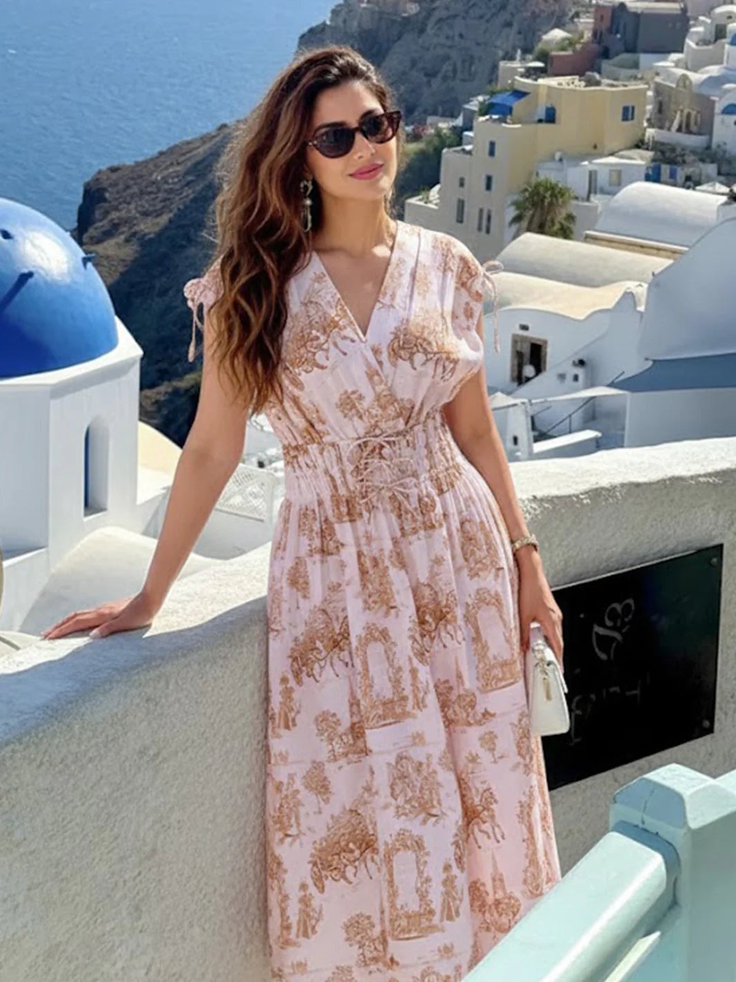 Pink Printed Wrap Maxi Dress For Vacation Pink Printed Wrap Maxi Dress For Vacation — Trendy Dress Like a Celebrity