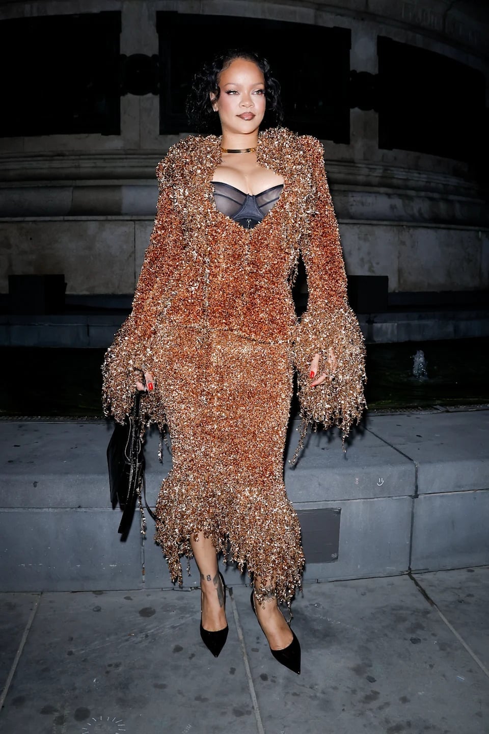 Bronze Shaggy Fringe Dress With Matching Jacket Bronze Shaggy Fringe Dress With Matching Jacket — Trendy Dress Like a Celebrity