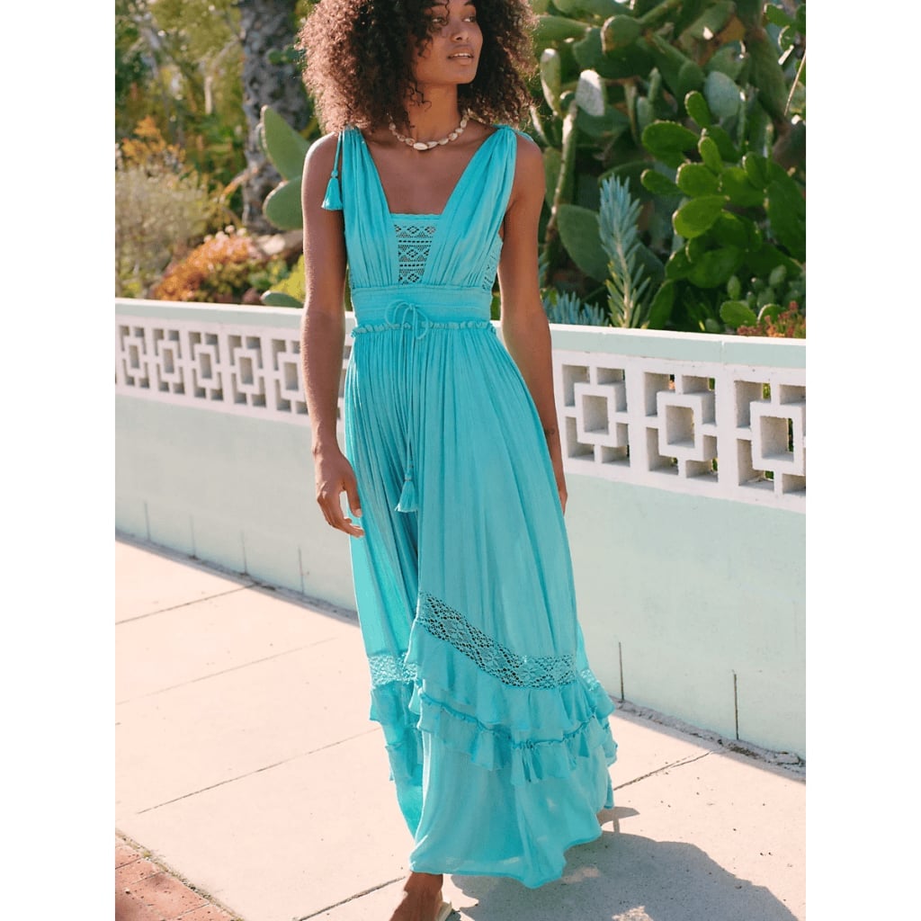 Bright Blue Crochet Detail Maxi Dress Bright Blue Crochet Detail Maxi Dress — Trendy Dresses for Teens