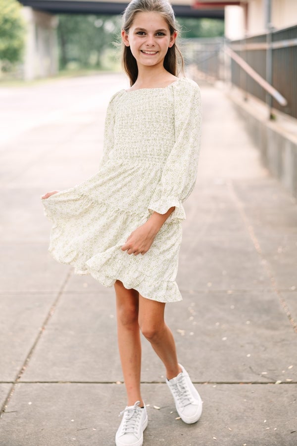 Pale Green Smocked Tiered Dress with Sneakers Pale Green Smocked Tiered Dress with Sneakers — Trendy Dresses for Teens