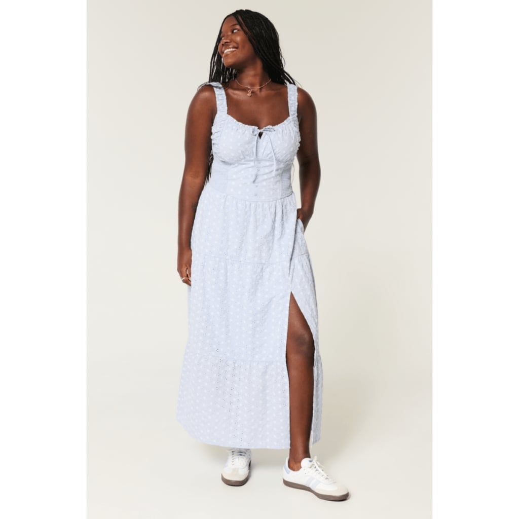 Light Blue Broderie Anglaise Midi Dress with Sneakers Light Blue Broderie Anglaise Midi Dress with Sneakers — Trendy Dresses for Teens