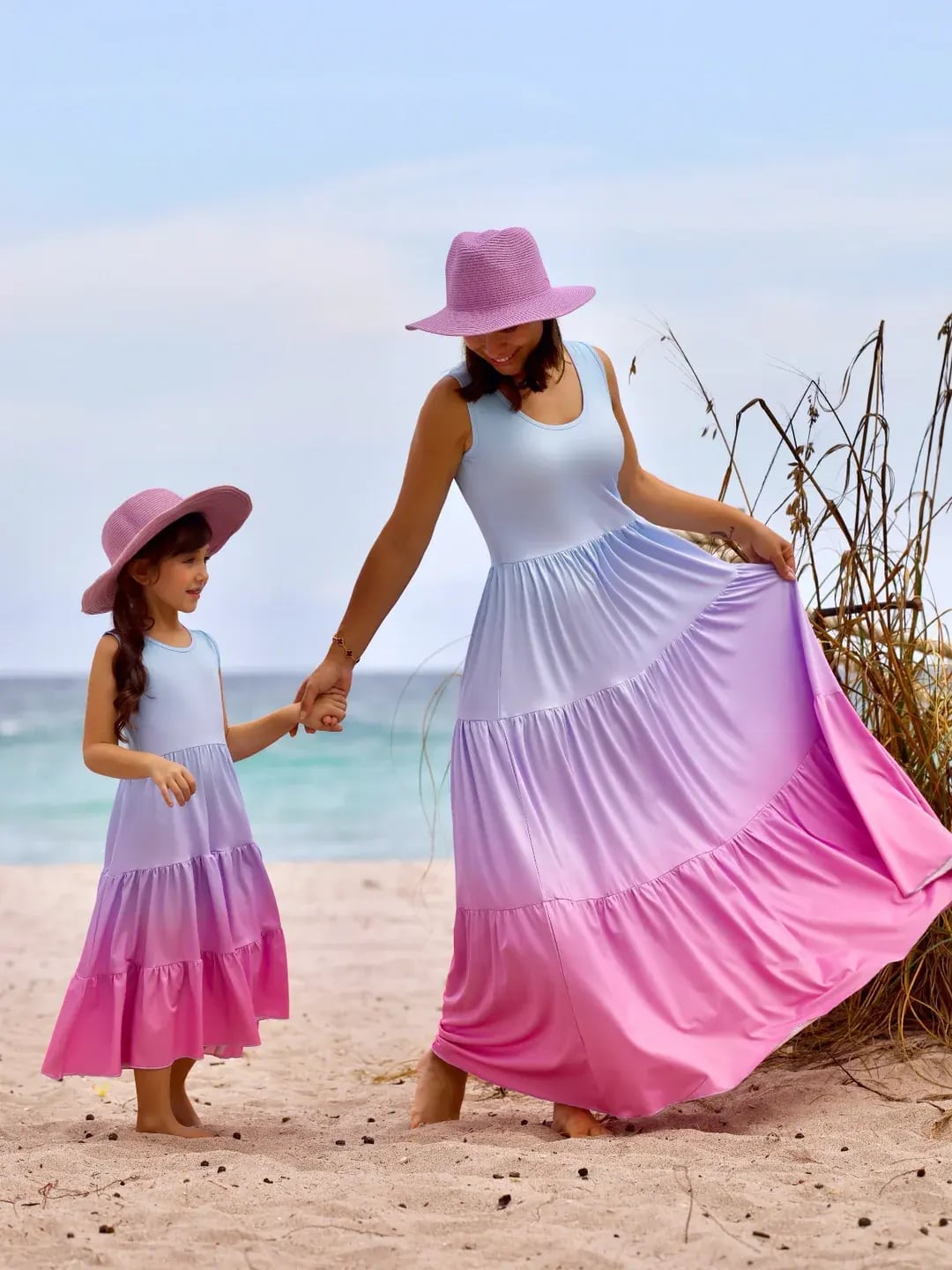 Tiered Ombre Maxi Dress for Beach With Wide Brim Hat Tiered Ombre Maxi Dress for Beach With Wide Brim Hat — Trendy Dresses for Teens