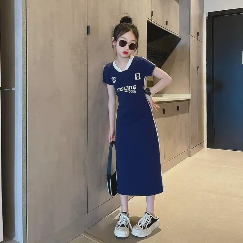 Navy Blue Graphic Print Midi Dress with Sneakers Navy Blue Graphic Print Midi Dress with Sneakers — Trendy Dresses for Teens