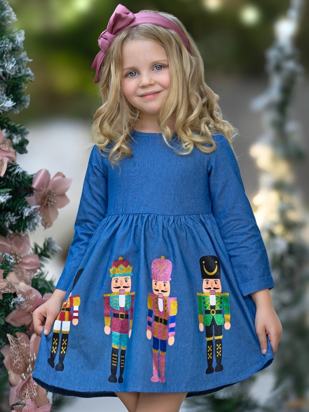 Blue Denim A-Line Dress with Nutcracker Print Blue Denim A-Line Dress with Nutcracker Print — Trendy Dresses for Teens