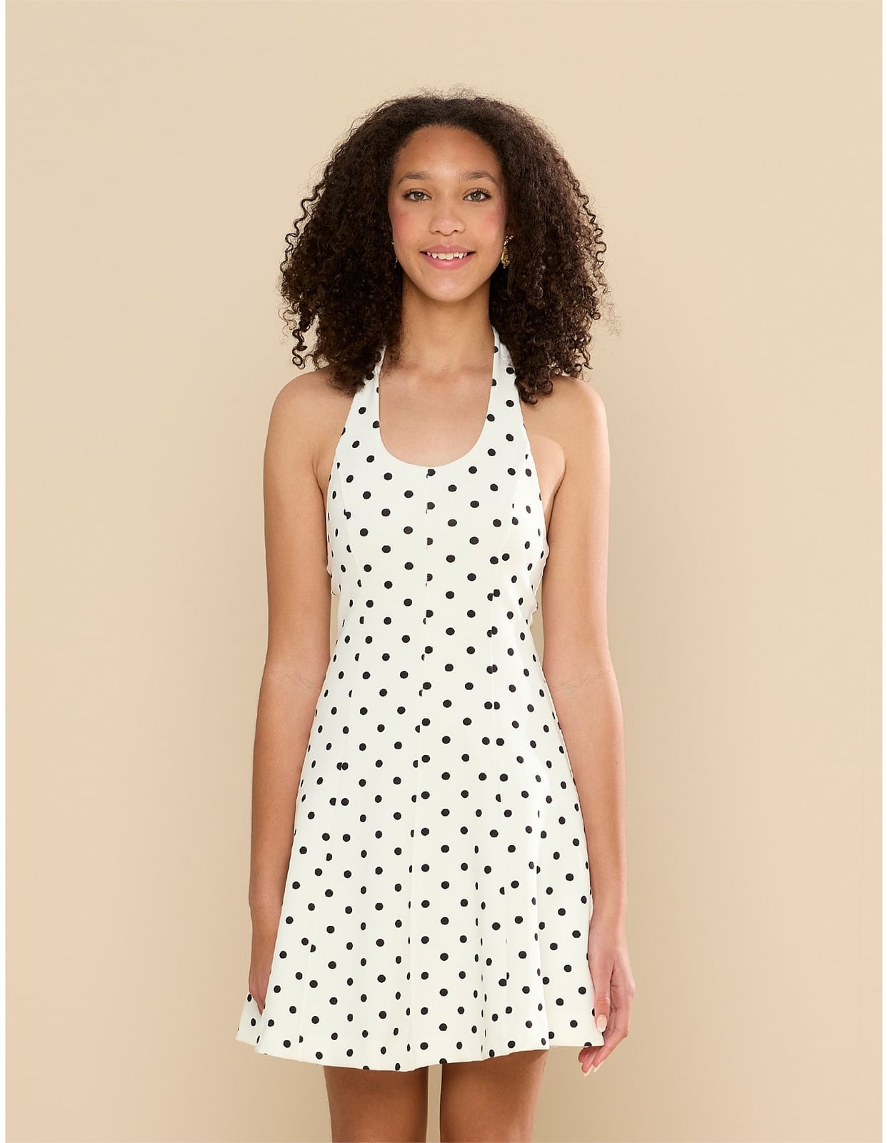 White Halter Neck Polka Dot Mini Dress White Halter Neck Polka Dot Mini Dress — Trendy Dresses for Teens