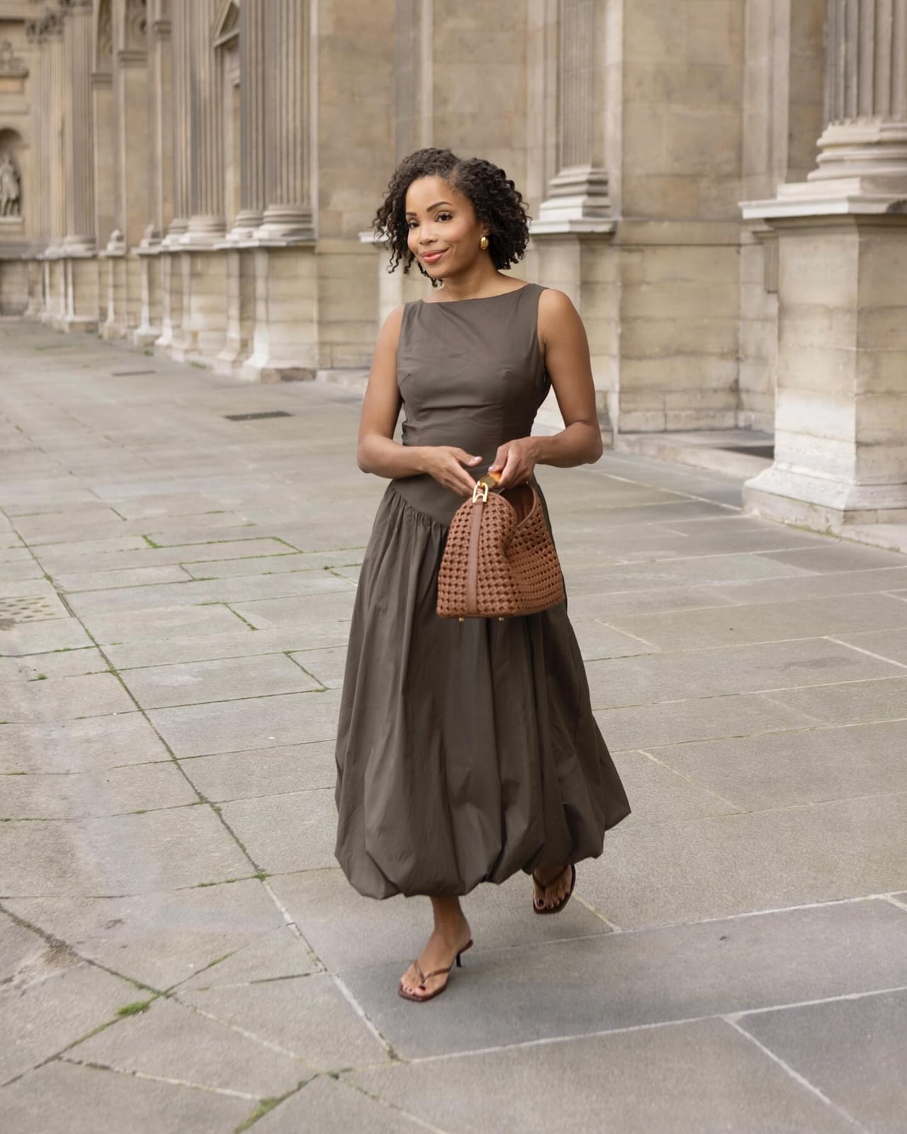 Brown Sleeveless Dress With Bubble Hem — Trendy Drop Waist Dresses