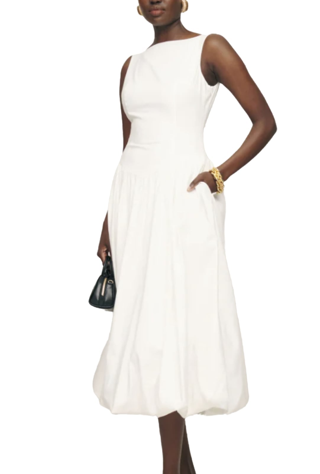 White Drop Waist Dress With Voluminous Skirt — Trendy Drop Waist Dresses