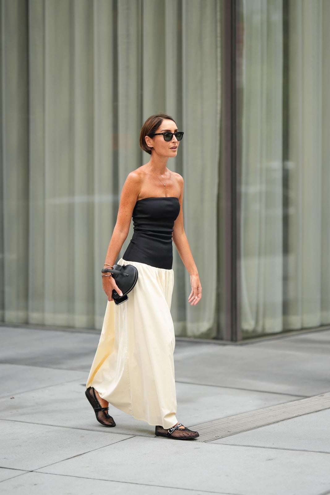 Cream A-Line Maxi Dress With Strapless Top Layer — Trendy Drop Waist Dresses