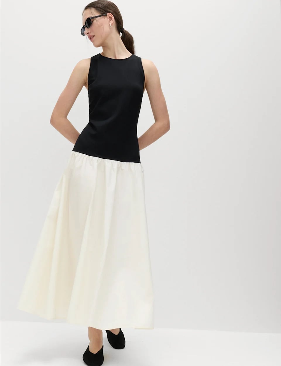 Black and White Drop Waist Dress Contrasting Bodice and Skirt — Trendy Drop Waist Dresses