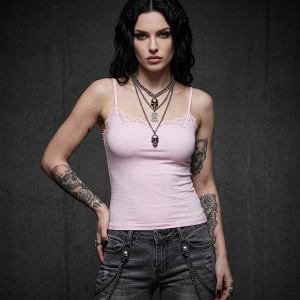 Lace Trim Camisole with Distressed Jeans Lace Trim Camisole with Distressed Jeans — Trendy Emo Style