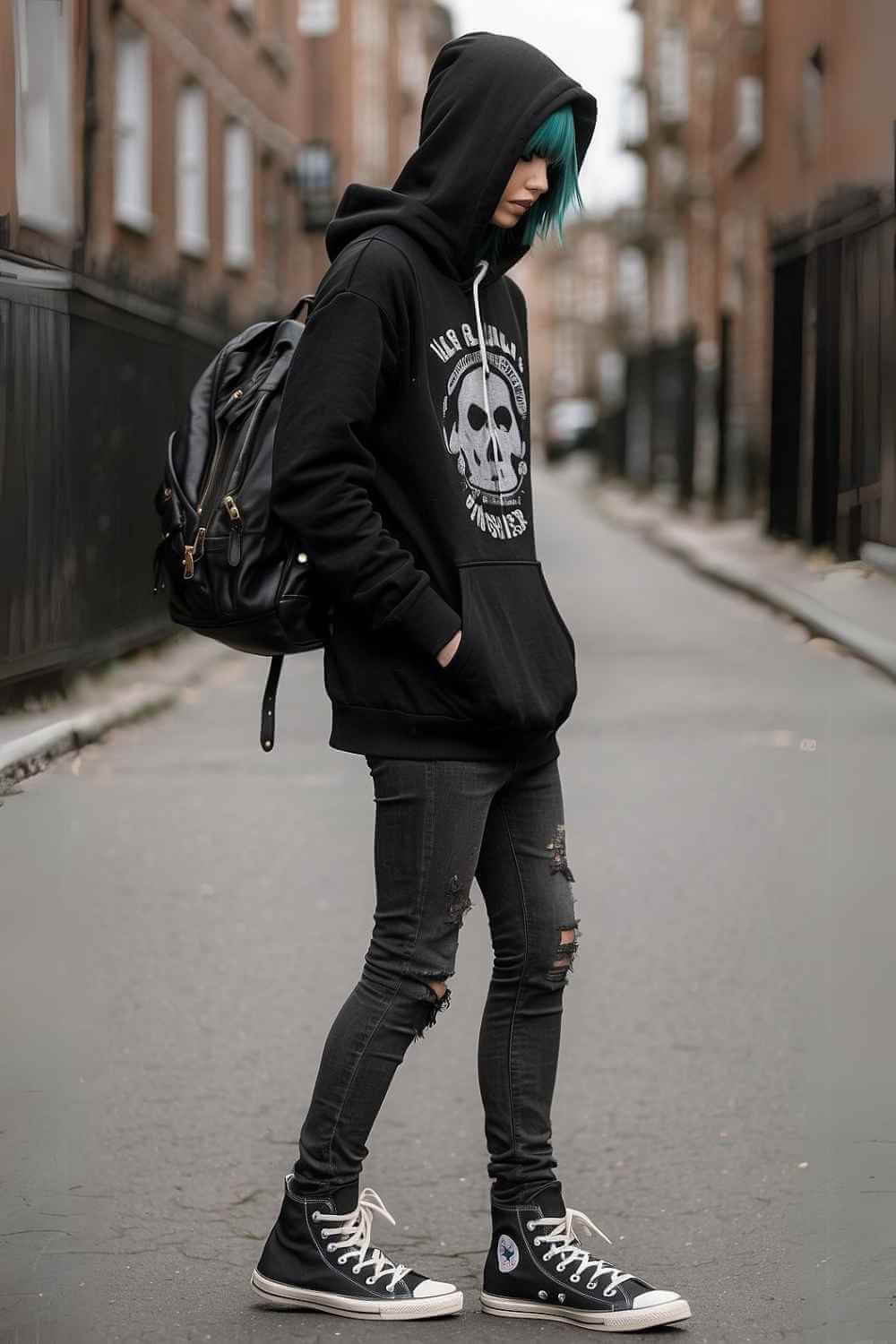Graphic Hoodie with Distressed Skinny Jeans Graphic Hoodie with Distressed Skinny Jeans — Trendy Emo Style