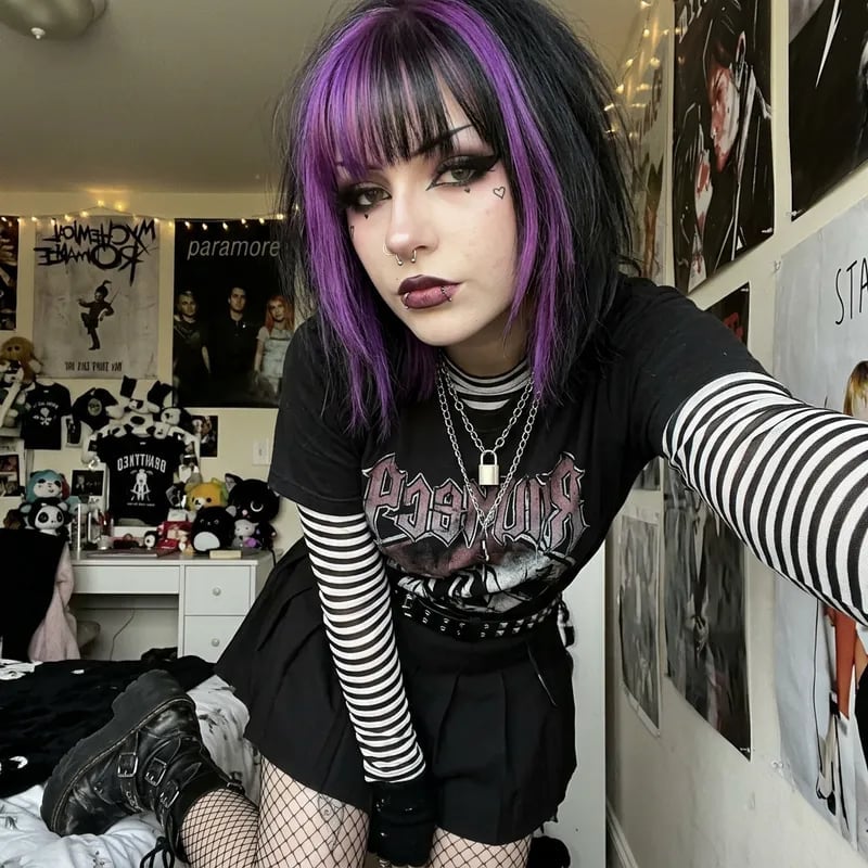 Band T-Shirt Layered Over Striped Long-Sleeve Band T-Shirt Layered Over Striped Long-Sleeve — Trendy Emo Style