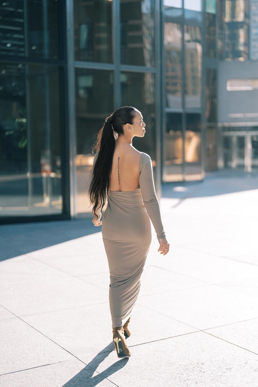 Taupe Bodycon Maxi Dress with Open Back Taupe Bodycon Maxi Dress with Open Back — Trendy Engagement Photos Outfits