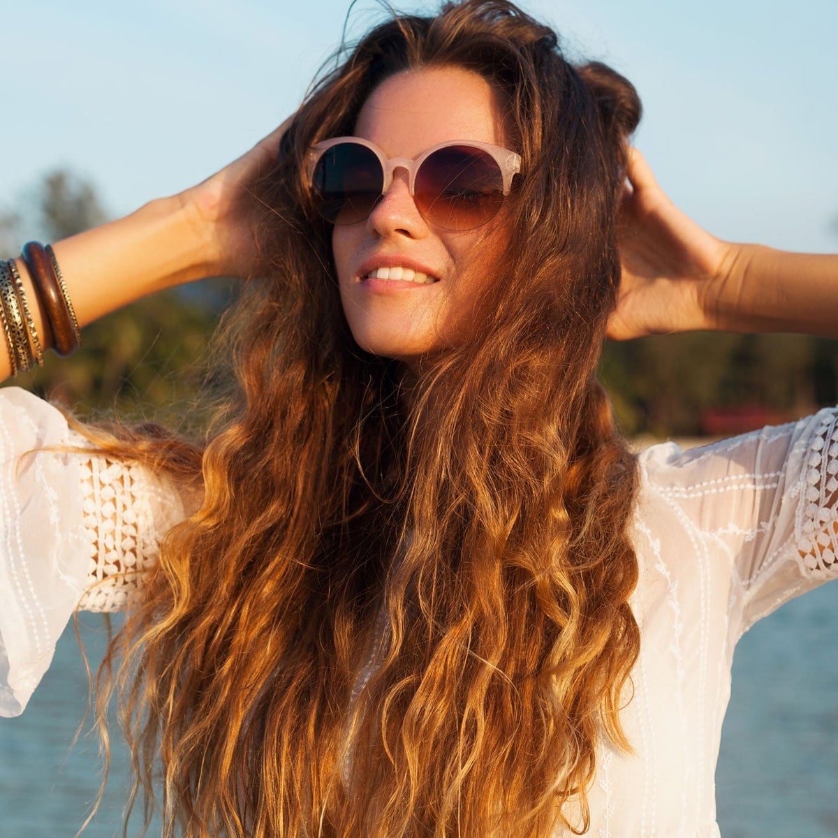 Mid-Back Dark Blonde Balayage Waves With Air Dried Mid-Back Dark Blonde Balayage Waves With Air Dried — Trendy Extensions Hair