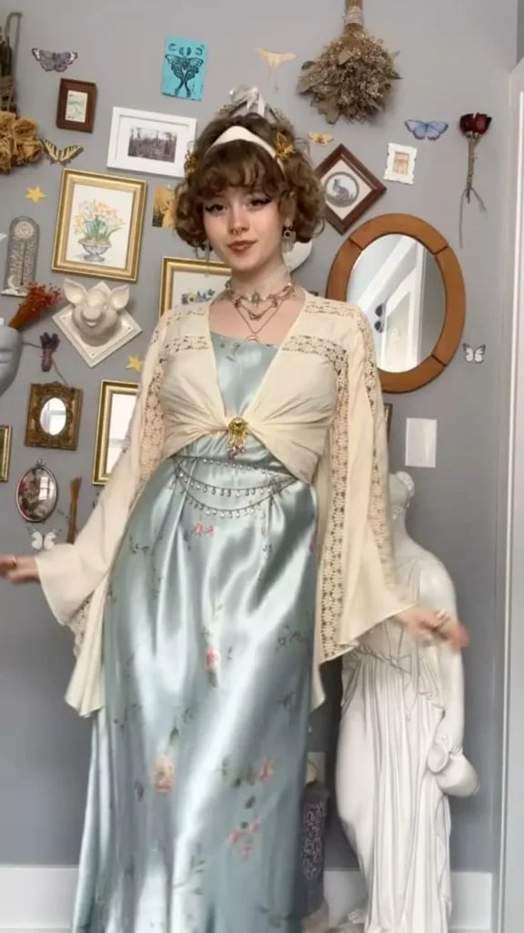 Pale Blue Slip Dress With Cream Lace Shrug Pale Blue Slip Dress With Cream Lace Shrug — Trendy Fairycore Outfits