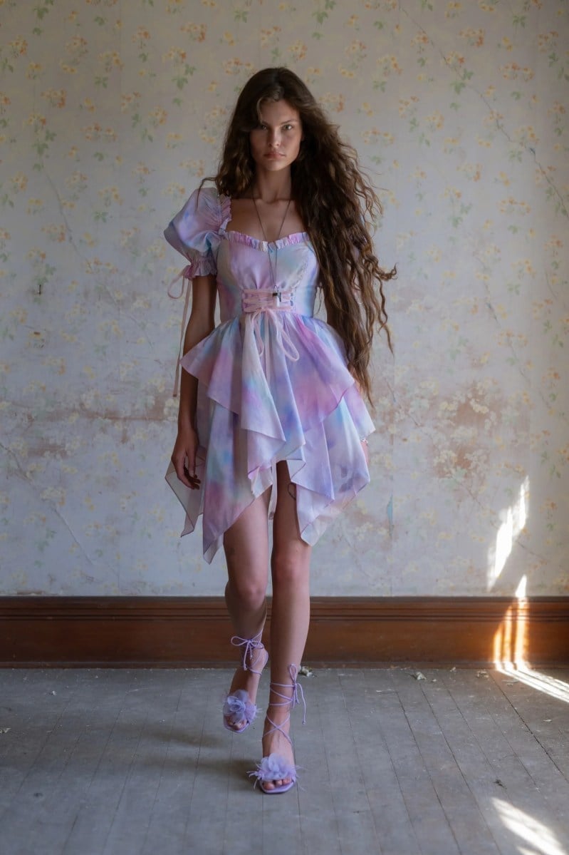 Pastel Tie-Dye Dress With Tiered Asymmetrical Hem Pastel Tie-Dye Dress With Tiered Asymmetrical Hem — Trendy Fairycore Outfits