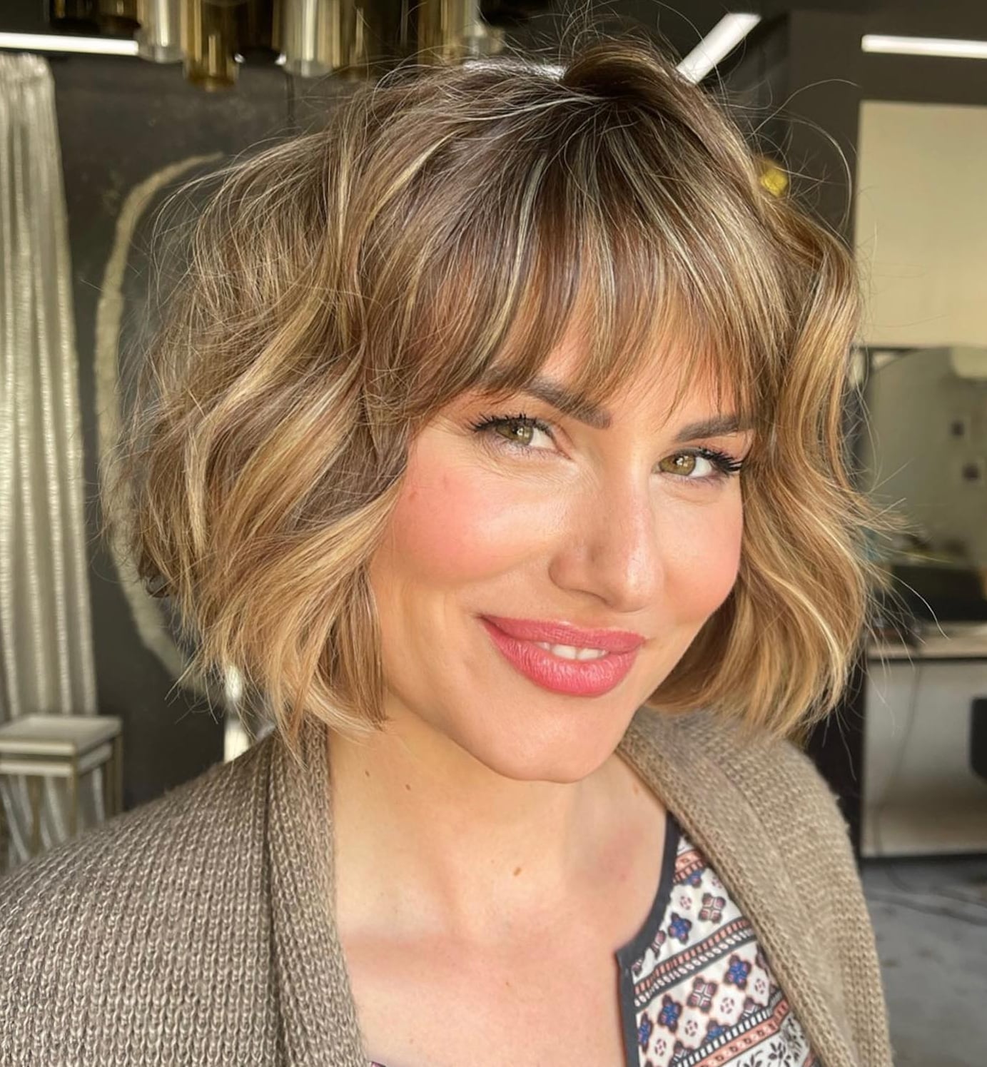 Textured Blonde Bob With Blunt Bangs Textured Blonde Bob With Blunt Bangs — Trendy Fine Hair