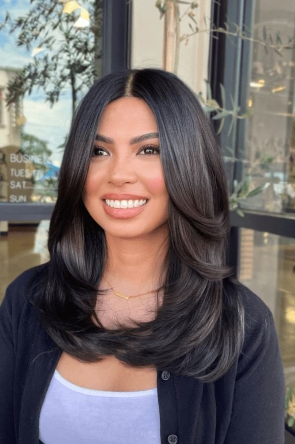 Dark Brown Lob With Volume Blowout Dark Brown Lob With Volume Blowout — Trendy Fine Hair